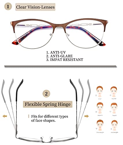 3 Pack Reading Glasses for Women Blue Light Blocking, Metal Womens Computer Spring Hinge Readers Glass, Cateye Full Frame Eyeglasses, Anti Blue Ray Reduce Eye Strain Glare(100 Magnification Strength)
