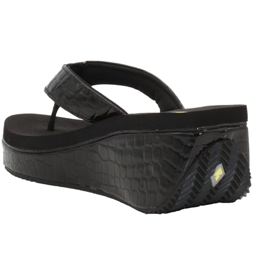 VOLATILE Women's FRAPPACHINO Wedge Sandal, Black Croco, 6