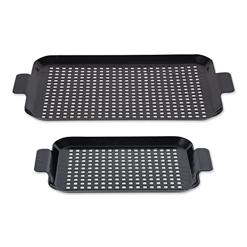 RSVP International Porcelain Coated Steel BBQ Grill Tray/Pan, Outdoor Barbeque Grilling Accessories for Cooking Fish & Vegetables, Dishwasher Safe, Small, 13x7.25