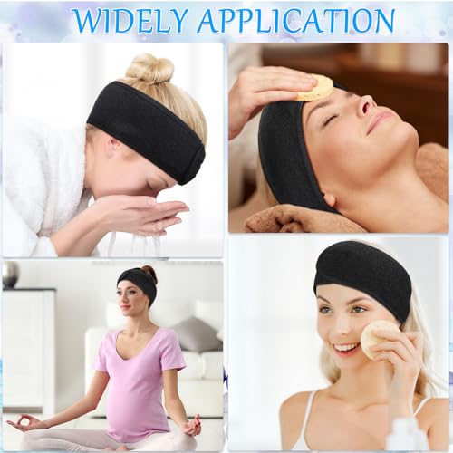Hoteam 30 Pack Spa Headband Facial Esthetician Hair Wrap for Women Adjustable Makeup Sports Shower Stretch Towel with Tape(Black)