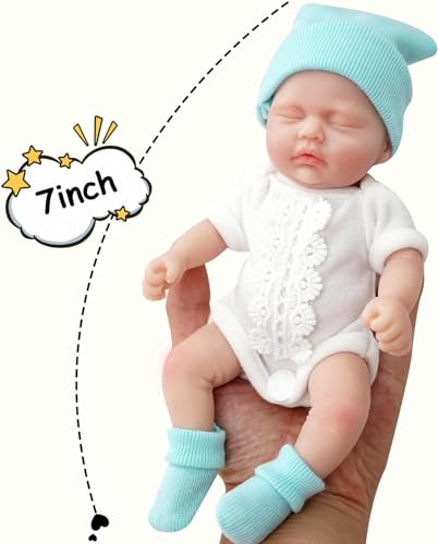 Mire & Mire 7 inch Full Body Silicone Baby Dolls That Look Real,Not Vinyl Dolls,Real Platinum Doll Bald,Soft Lifelike Newborn - Boy（C）