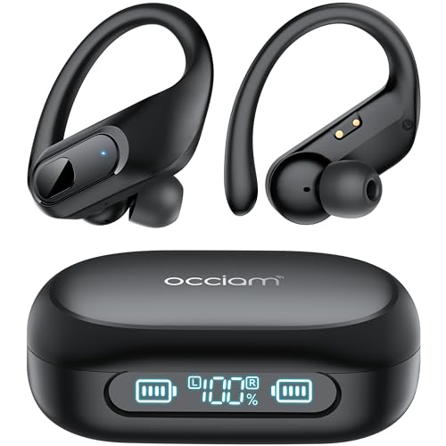 occiam Wireless Bluetooth Earbuds Sport Ear Buds Workout Headphones 96H Playback in-Ear Earphones with Earhooks Buit-in Mic Button Control Bass Stereo Headset for Gym Exercise Running Black