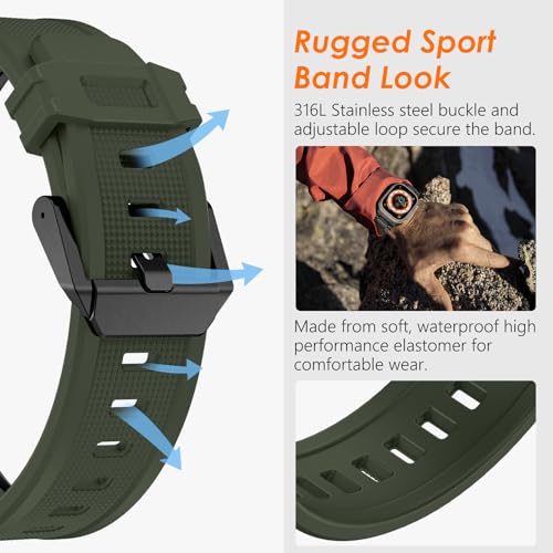 FULLIFE Designed for Apple Watch Band Apple Watch Ultra 2/Ultra 49mm for Men, Silicone Rubber Bands with Metal Connector for Apple Watch Series 10 46mm, 9/8/7 45mm, SE2/SE 6/5/4 44mm, 3/2/1 42mm