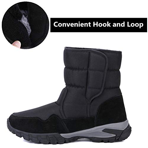 DADAWEN Men's Winter Snow Boots Outdoor Waterproof Anti-Slip Warm Fur Lined Cold Weather Boots Black US Size 7.5