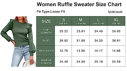 PRETTYGARDEN Fall Sweaters for Women 2024 Spring Trendy Long Sleeve Ruffle Pullover Tops Cute Lightweight Business Casual Sweatshirts (Bean Green,S)