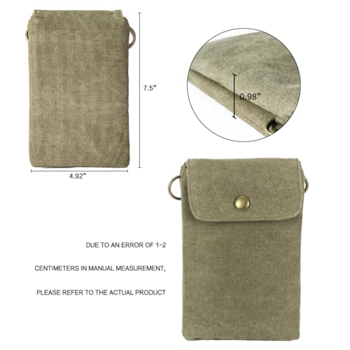 For Galaxy S24 Ultra,S23 Plus,A55/A14 Universal Small Canvas Crossbody Bag Pack Cell Phone Purse Wallet 4.7-7.2 inch Phones Adjustable Shoulder Strap for iPhone 16 15 Pro Max,Huawei/HTC/Sony (Green)