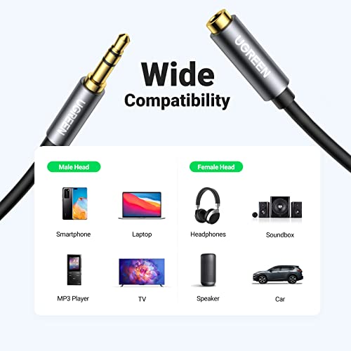 UGREEN Headphone Extension Cable 3.5mm Extension Gold Plated Aux Cable Audio Stereo Jack Male to Female TRS Cord Extender Compatible with iPhone iPad Phones Tablets Media Players, 3.3FT