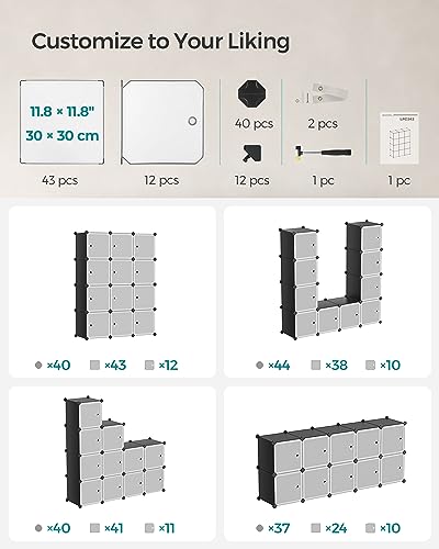 SONGMICS Cube Storage Organizer, Set of 9 Plastic Cubes, Closet Storage Shelves, DIY Plastic Closet Cabinet, Modular Bookcase, Shelving with Doors for Bedroom, Living Room, Black and White ULPC116HS