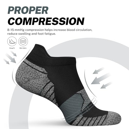 PAPLUS Compression Running Socks Women (6 Pairs), Ankle Athletic Socks Low Cut with Arch Support