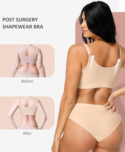 FeelinGirl Post Mastectomy Surgery Compression Minimizer Bra for Women Plus Size Front Closure Surgical Beige S