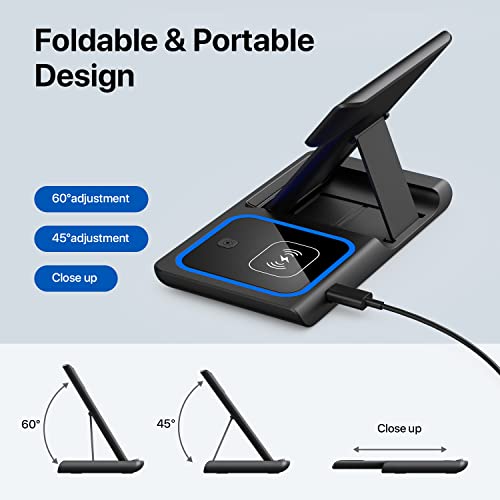 Wireless Charger, 3 in 1 Wireless Charging Station, Fast Wireless Charger Stand for iPhone 15 14 13 12 11 Pro Max XR XS 8 Plus, for Apple Watch 8 7 6 5 4 3 2 SE,for AirPods Pro 3 2 (Black)