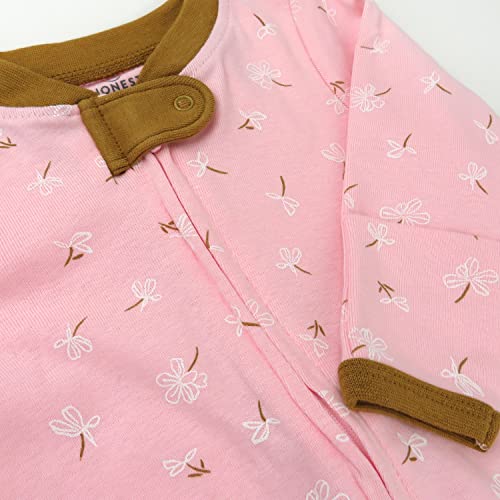 HonestBaby Footed Sleep & Play Pajamas Organic Cotton for Infant Baby Girls, Flower Power