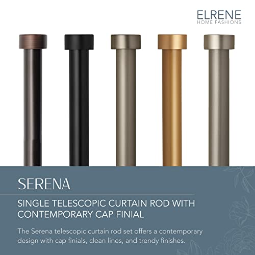 Elrene Home Fashions Serena Single Curtain Rod for Curtains and Drapery with Contemporary Cap Finials, 1-Inch Diameter, 28" - 48" Adjustable Rod, Antique Black