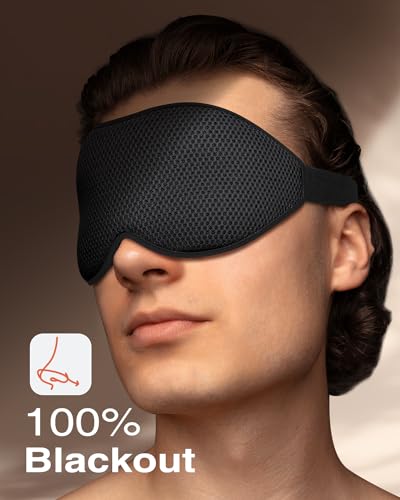 MABAO Sleep Mask, Eye Mask for Sleeping, Women Men Side Sleeper, 3D Contoured Cup No Eye Pressure 100% Blocking Light Sleeping Mask with Adjustable Strap Blindfold Yoga, Traveling, Nap, Black