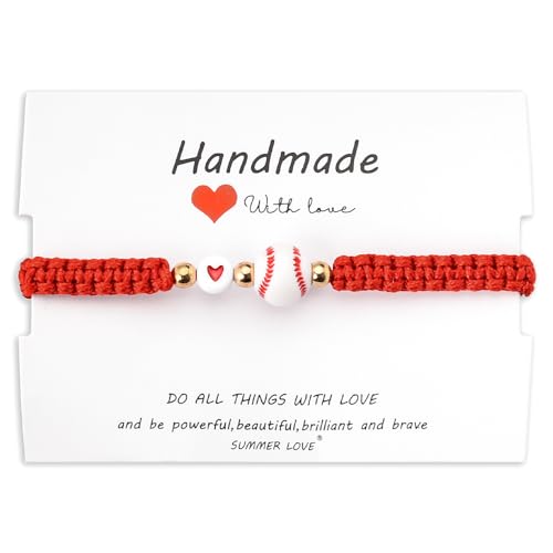 Red Wristbands Baseball Bracelet for Daughter Sister Niece Christmas Birthday Gifts for Baseball Fans Players Gifts for Boys Girl Good Luck Gift for Baseball Teams Teammates Inspirational Bracelet