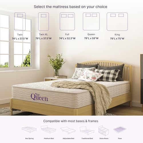 NapQueen 6 Inch Innerspring Queen Size Medium Firm Support Relief Mattress, Bed in a Box, White