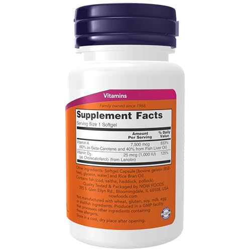 NOW Supplements, Vitamin A & D3 25,000/1,000 IU, Eye Health*, Essential Nutrition, 100 Softgels