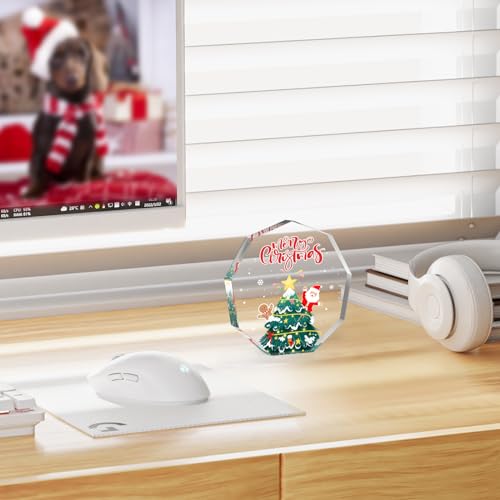 Acrylic Christmas Gift, Merry Christmas, Gifts for Friends, Lovers, Kids, Clear Keepsake and Paperweight for Home Office Table Shelf, with Gift Box (Christmas)