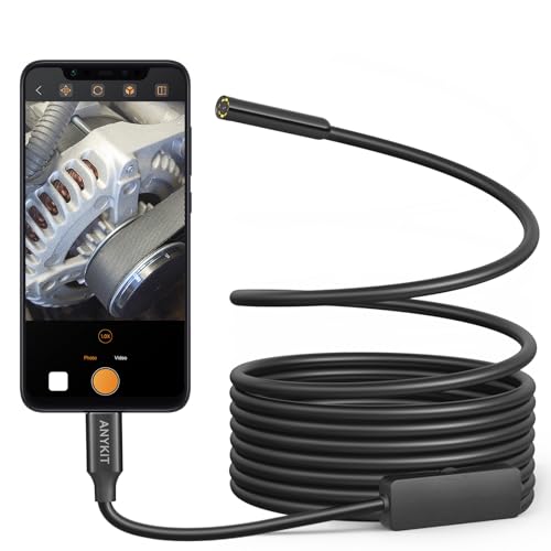 Anykit USB Endoscope Camera with 8 Adjustable LED Lights, Borescope with Semi-Rigid Snake Camera, IP67 Waterproof USB Inspection Camera for Phone & Tablet (9.8 ft)