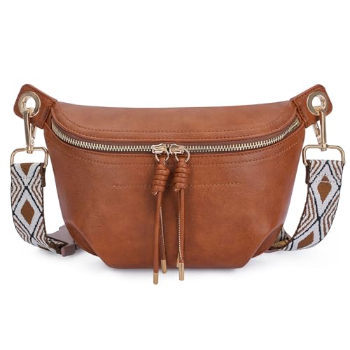 Fanny Pack Crossbody Bags for Women Vegan Leather Belt Bag Waist Pack Causal Chest Bum Bag With 2 Straps Nude Pink