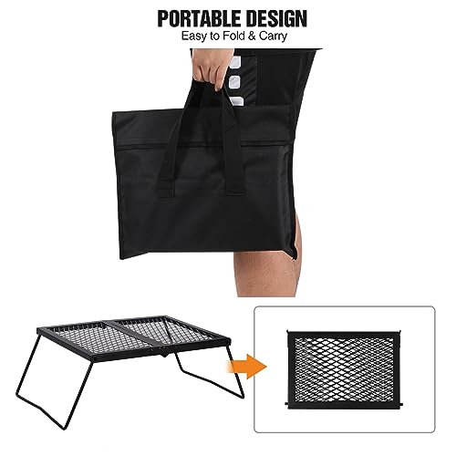 REDCAMP Folding Campfire Grill Heavy Duty Steel Grate, Portable Camp Fire Cooking Rack Over Fire Pit with Carrying Bag for Outdoor BBQ Camping