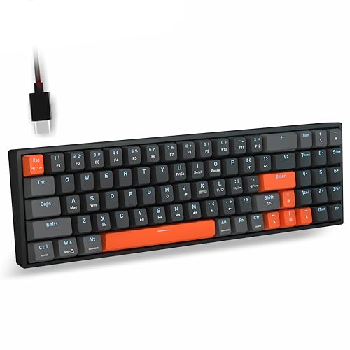 Odycle Wired Gaming Mechanical Keyboard, Portable LED Backlit Keyboard, 78 Keys 60% Mini Keyboard with Hot Swappable Red Switch, USB-A and Type-C Receiver for PC, Mac and All Type-C Devices, Black