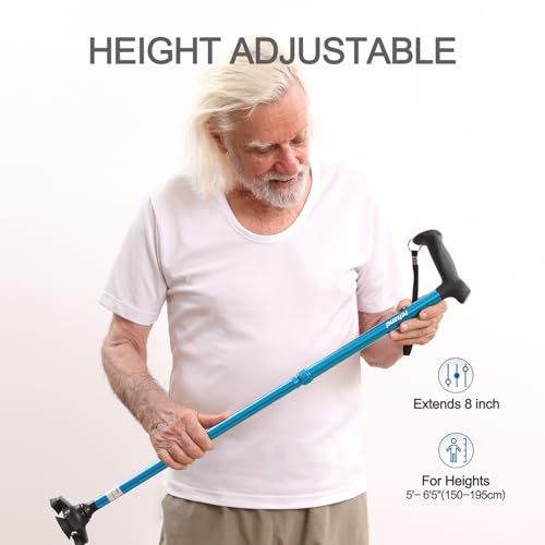 REHAND Walking Cane for Men & Women - Foldable, Adjustable, Lightweight, Self Standing Pivot Walking Cane, Soft Handle Grip, with Travel Bag, Walking Sticks for Seniors & Adults (Black)