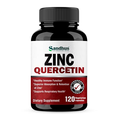 Sandhu’s Zinc Quercetin 120 Vegetarian Capsules – Zinc Supplements for Antioxidant Immune Support Zinc for Men and Women – Gluten, Soy, Dairy Free