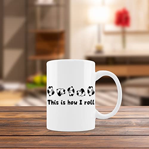 kunlisa Cute Pandas Mug Cup,This Is How I Roll Funny Ceramic Mug-11oz Coffee Milk Tea Mug Cup,Gifts For Pandas Lovers Girls Women Teen Girls,Funny Valentine’s Day Gifts