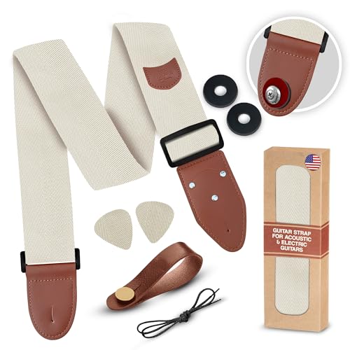 Guitar Strap Premium Padded For Electric, Acoustic, and Bass. Adjustable Unique Design Guitar Straps Includes 2 Strap Locks To Keep Your Guitar Safe - Discover Durability Comfort and Style
