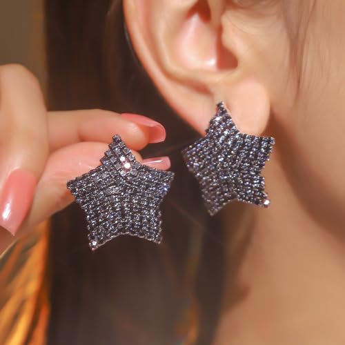 Black Rhinestone Star Earrings for Women Sparkling Star Stud Earrings Party Prom Dress Jewerly Wedding Gifts