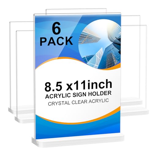 Vlaseo 8.5 x 11 Inch Acrylic Sign Holder Double Sided Clear Menu Vertical T Shape Display Sign Stands for Home, Office, Retail Show Fair, Restaurants, Wedding Reception, Party Decoration-8 Pack