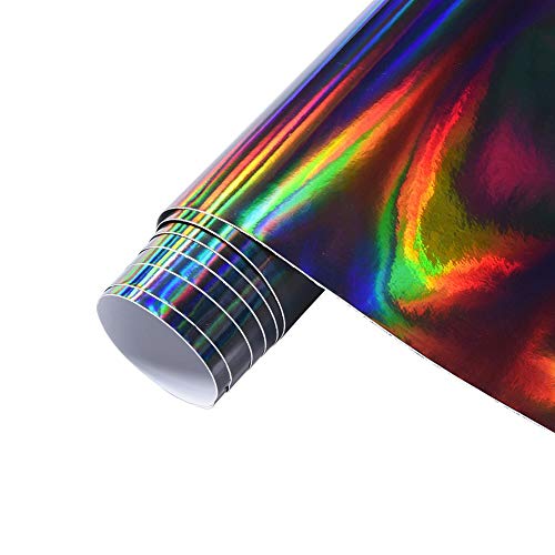 Holographic Laser Black Chrome Vinyl Sheet Car Wrap Film Self Adhesive Sticker 59.8'' x 7.8''