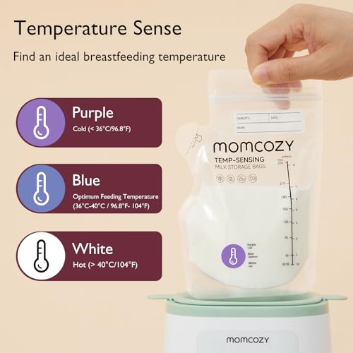 Momcozy Breastmilk Storage Bag, 8Oz, Temp-Sensing Color Change 60 Count Breast Milk Bags with Pour Spout, Milk Bag Self Standing for Breastfeeding, No Leak Presterilized for Freezer