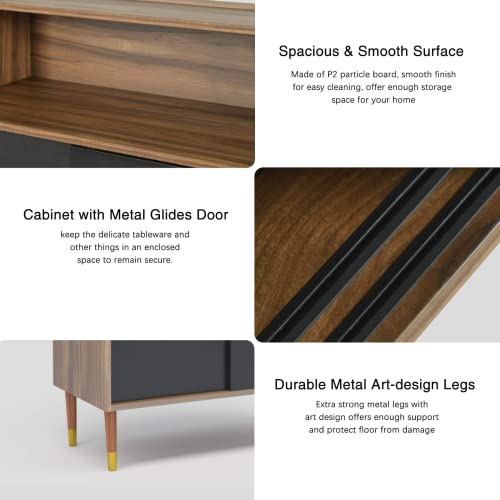 Alohappy Shoe Cabinet, 4-tier Freestanding Shoe Rack Storage Organizer Sliding Doors & Wood Legs, Modern Shoe Storage Cabinet opening shelf Hallway Entryway Living Room Bathroom (Walnut& Black)