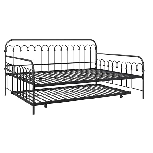 Novogratz Bright Pop Full Metal Daybed with Twin Trundle Bed, Black