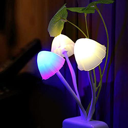 Tuelaly Cute Night Light, 1PC US EU Plug Adapter LED Night Lamp Discolor Light Sense Control Mushroom Lamp