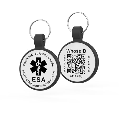 ESA Dog Tag, QR Code Dog Tag, Modifiable Free Pet Online Profile, Scannable QR Code, Scan QR Send Instant Pet Location Alert Email, Silicone Lightweight Pet ID Tag for Dog and Cat (Black, Regular)