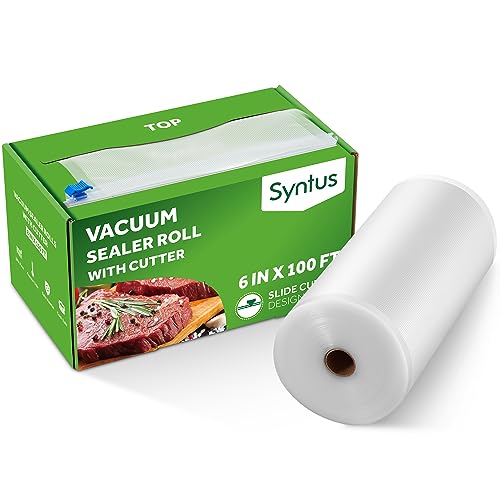 Syntus 6" x 100' Food Vacuum Seal Roll Keeper with Cutter Dispenser, Commercial Grade Vacuum Sealer Bag Rolls, BPA Free Food Vac Bags, Ideal for Storage, Meal Prep and Sous Vide