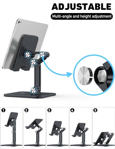 OCYCLONE Tablet Stand, iPad Stand for Desk Adjustable Height and Angle, Foldable Tablet Holder Stand Compatible with 15.6 Portable Monitor iPad Pro 9.7, 10.5, 11, 12.9 Air Mini 4 3 2 - Black