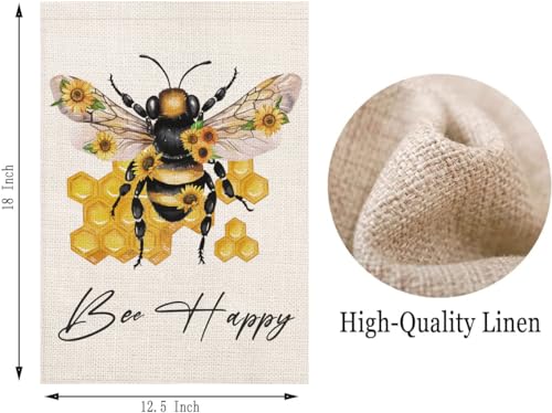 Smilyard Hello Summer Bee Garden Flag 12x18 Inch Vertical Double Sided for Outside, Small Burlap Yellow Bumble Bee Nest Honeycomb Farmhouse Holiday Yard Flag Outdoor Decoration