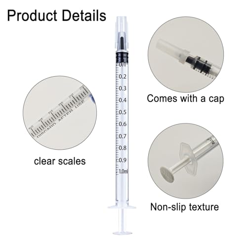 12 Pack 1 ml Syringe for Liquid without Needle,Syringe with Cap,Individually Wrapped,for Scientific Labs,Measurement,Dispensing,Oil or Glue Applicato