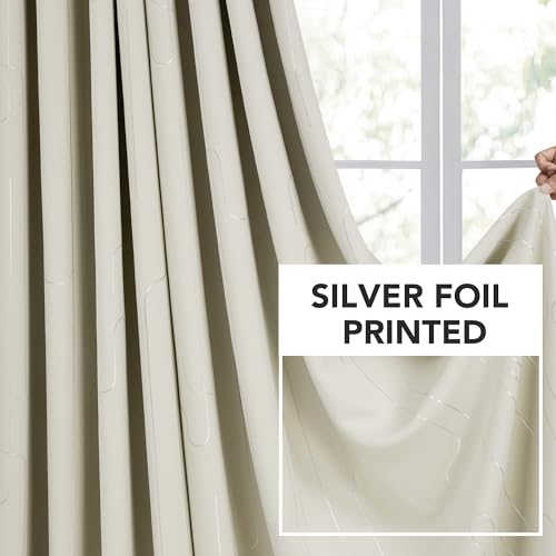 Deconovo Room Darkening Curtains, Window Drapes with Line Foil Print for Loft, Grommet Home Decor Panels, Beige, 42W x 45L Inch, 2 Panels