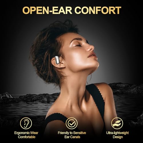 Open Ear Headphones Bluetooth,Wireless Earbud with Ear Hooks, 5.4 Bluetooth Headphones Earbuds with 50H Playtime,Waterproof Earbuds with LED Display Charging Case for Running Fitness,Work