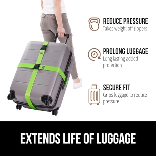 Gorilla Grip Heavy Duty 2 Pack Adjustable Luggage Straps for Suitcases, Easy to Identify Travel Belt Connector Holds Suitcase Together, Extends Life of Bag, Strap Connects Two Bags, Accessories Black