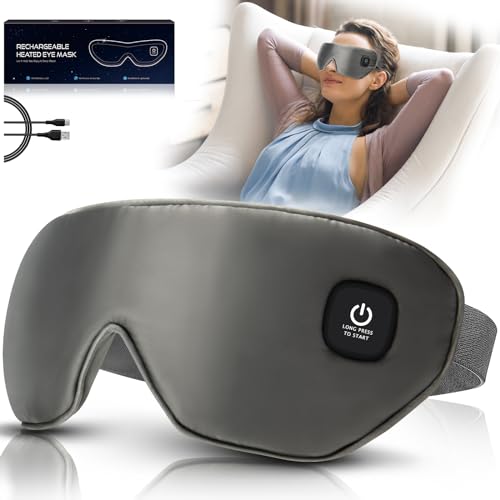 Silk Cordless Heated Eye Mask, Washable Dry Eye Mask Warm Eye Compress Mask with Flaxseed, USB Electric Eye Heating Pad for Stye Sinus Blepharitis MGD Eye Fatigue Gifts for Men Women (Grey) (YZG23440)