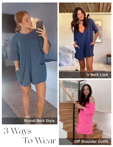 Yeokou Rompers for Women Casual Short Sleeve Oversized Athletic Workout Reversible Hot Shot Tee Romper Deep Pockets(Black-S)