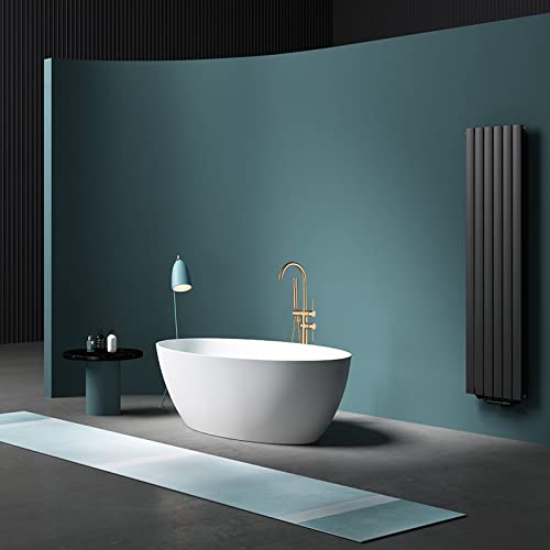 YAGATAP Freestanding Bathtub Faucet Floor Mount Tub Filler Brushed Gold High Flow Shower Faucets with Handheld Shower Mixer Taps Swivel Spout