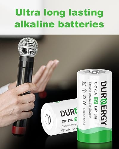 DURNERGY CR123A 3V Lithium Battery 2 Pack, 10 Years Shelf Life, 123 Batteries Lithium, 123A Lithium Batteries 3 Volt CR17335, CR17345, DL123A, CR123 for High Intensity Flashlight