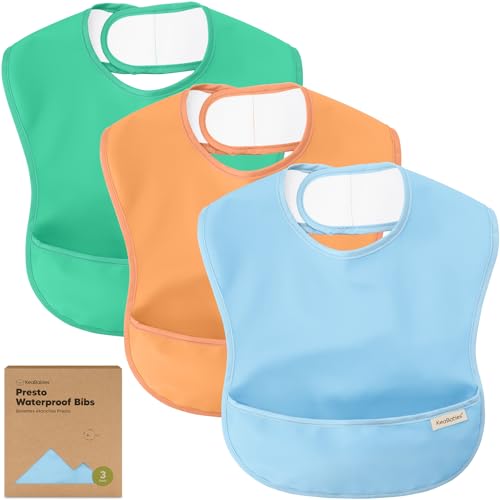 3-Pack Waterproof Baby Bibs for Eating - Lightweight Baby Bib with Food Catcher, Mess Proof Toddler Bibs, Waterproof Bibs for Baby Boys, Baby Girls, Feeding Bibs, Drool Bibs, Baby Food Bibs (Vessels)